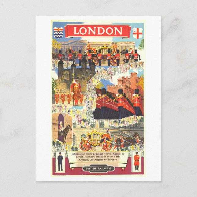 Vintages Londoner Reiseplakat Postkarte (Vorderseite)