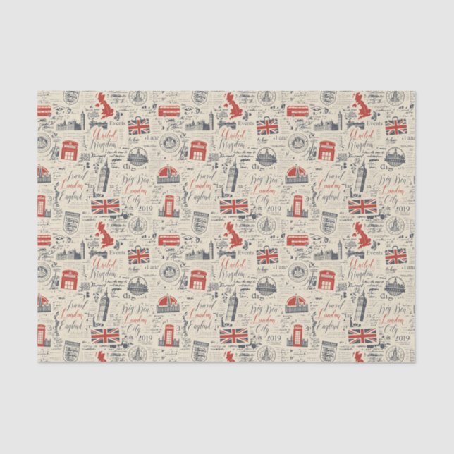 Vintages Londoner Tissue Paper Seidenpapier (Vorderseite)