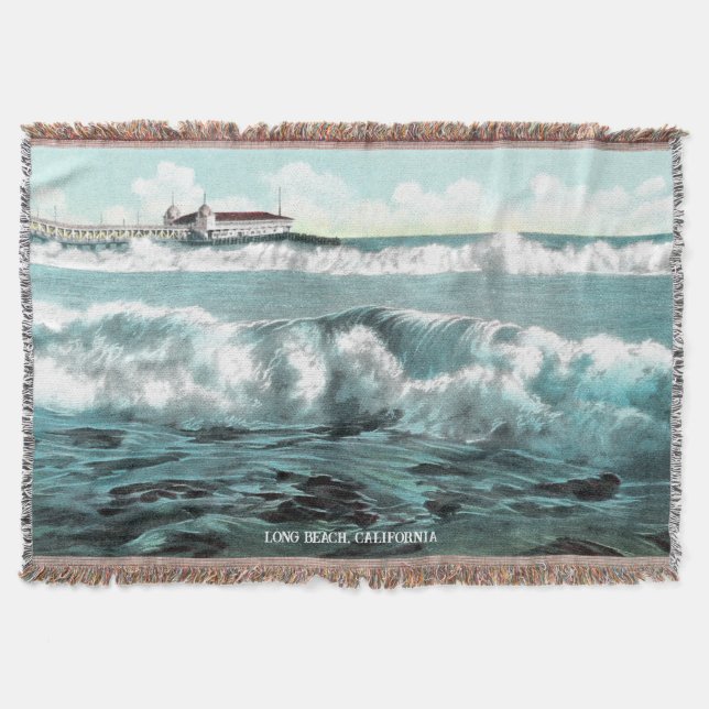 Vintages Long Beach CA Throw Blanket Decke (Vorderseite)