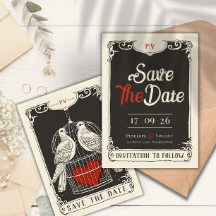 Vintages Lovebirds-Nest Save the Date Einladung
