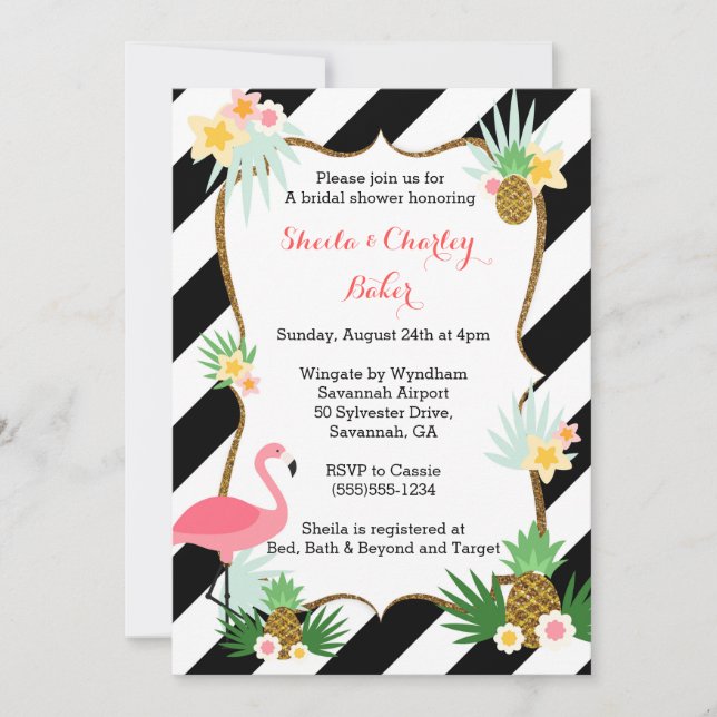 Vintages Luau mit Streifen und Glitzer Einladung (Vorderseite)