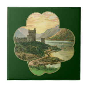 Vintages Lucky Gold Kleeblatt mit einem irischen S Fliese