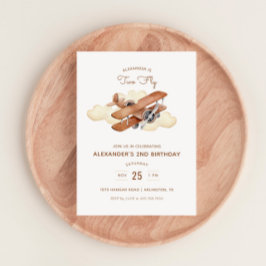 Vintages Luftfahrzeug zwei Fliegen zum Geburtstag Einladung