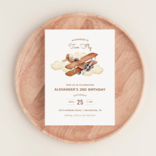 Vintages Luftfahrzeug zwei Fliegen zum Geburtstag Einladung