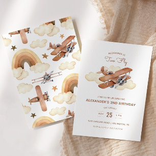 Vintages Luftfahrzeug zwei Fliegen zum Geburtstag Einladung
