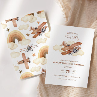 Vintages Luftfahrzeug zwei Fliegen zum Geburtstag Einladung