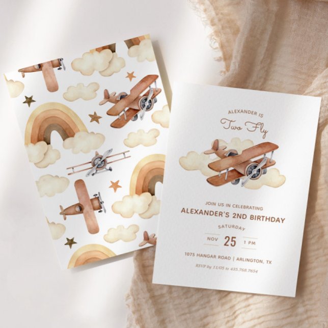 Vintages Luftfahrzeug zwei Fliegen zum Geburtstag Einladung (Von Creator hochgeladen)