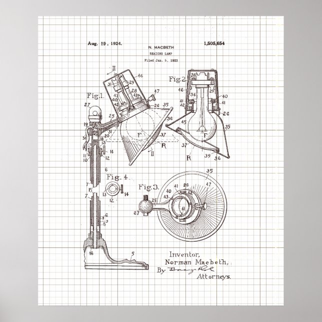 Vintages MacBeth Leselampenpatent Poster (Vorne)