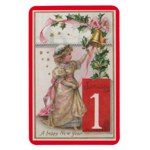 Vintages Mädchen 1. Januar Magnet