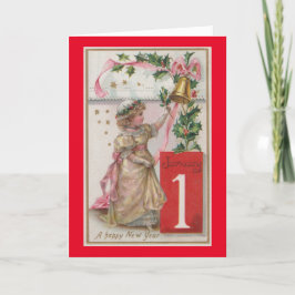 Vintages Mädchen 1. Januar Weihnachtskarte Feiertagskarte