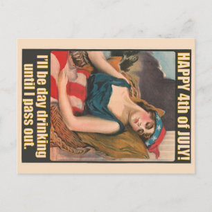 Vintages Mädchen 4. Juli Drink Postkarte