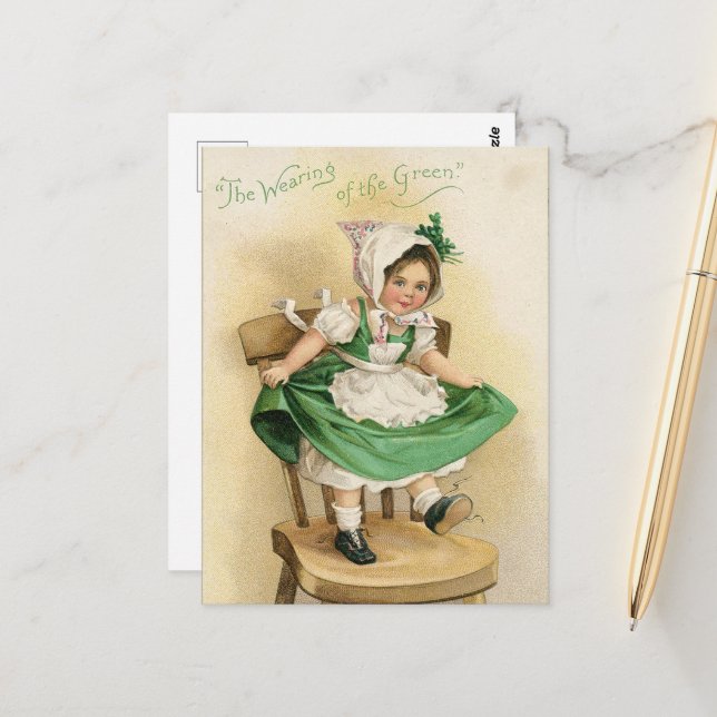 Vintages Mädchen am Sankt Patrick's Day Postkarte (Vorderseite/Rückseite Beispiel)