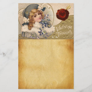 VINTAGES MÄDCHEN,BLUME,VALENTINKUPID,ROTES WAX SIE BRIEFPAPIER