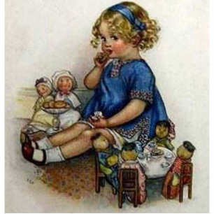 Vintages Mädchen, das mit Puppen spielt Fotoskulptur Schlüsselanhänger