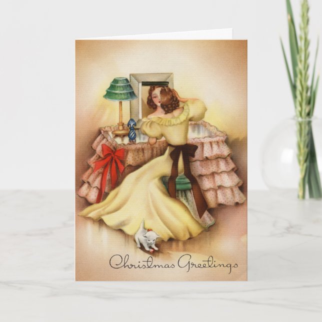 Vintages Mädchen Feiertagskarte (Vorderseite)