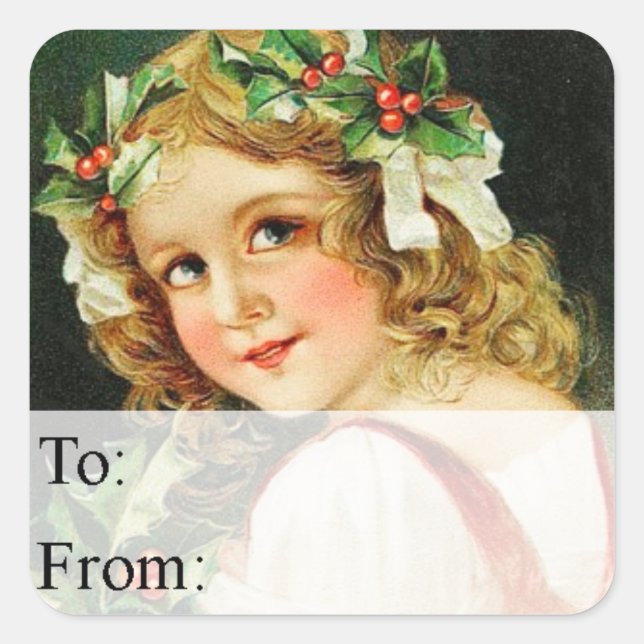 Vintages Mädchen für Weihnachtsgeschenke Quadratischer Aufkleber (Vorderseite)