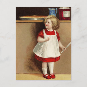 Vintages Mädchen im Roten Kleid Postkarte