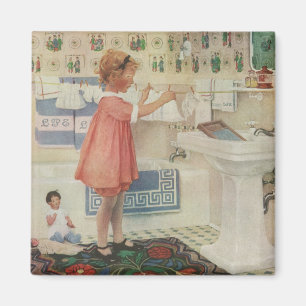 Vintages Mädchen, Kinderwäscherei Hängekleidung Magnet