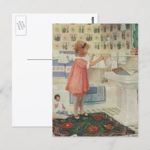 Vintages Mädchen, Kinderwäscherei Hängekleidung Postkarte
