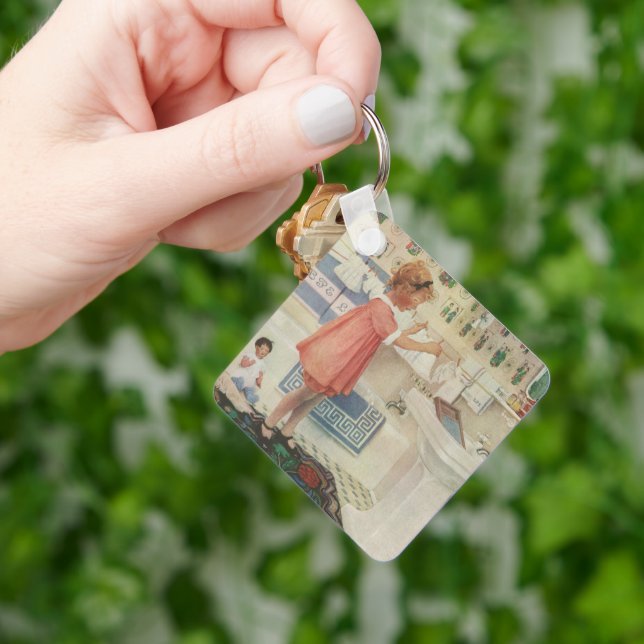 Vintages Mädchen, Kinderwäscherei Hängekleidung Schlüsselanhänger (Hand)