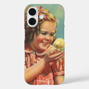 Vintages Mädchen mit Baby Chick, glückliches Kind  iPhone 16 Hülle