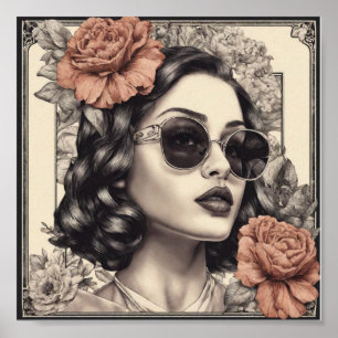 Vintages Mädchen mit Blume Poster