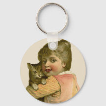 Vintages Mädchen mit Cat Keyring