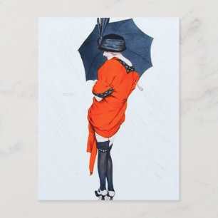 Vintages Mädchen mit Dach-Einladungen Einladung