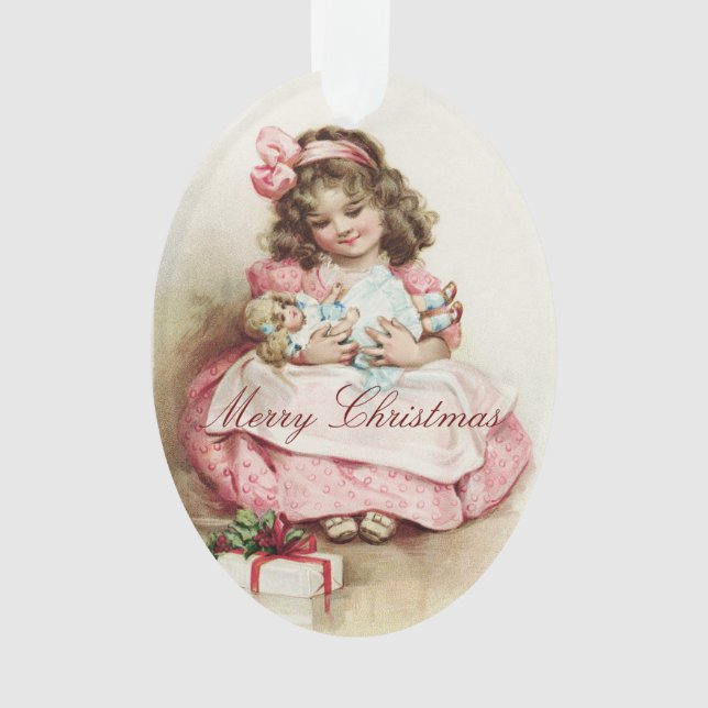 Vintages Mädchen mit Puppe Ornament (Vorderseite)