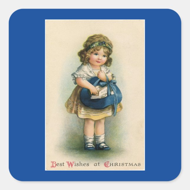 Vintages Mädchen mit Sackaufkleber Quadratischer Aufkleber (Vorderseite)