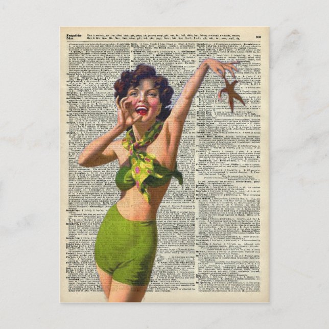 Vintages Mädchen mit Seestern Postkarte (Vorderseite)