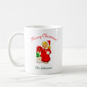 Vintages Mädchen mit sonniger Weihnachtscoffee Tas Kaffeetasse