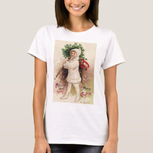 Vintages Mädchen mit Weihnachtsbaum, Ellen Clapsad T-Shirt