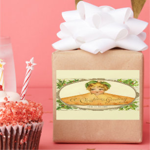 Vintages Mädchen Überraschung Pop oben Weihnachtsk Rechteckiger Aufkleber