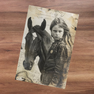 Vintages Mädchen und Bauernhof Seidenpapier