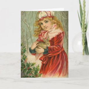 Vintages Mädchen und Kaninchen, Weihnachten