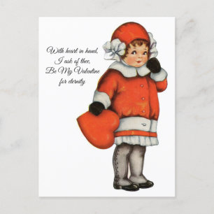 Vintages Mädchenherz in Hand Valentine Postkarte