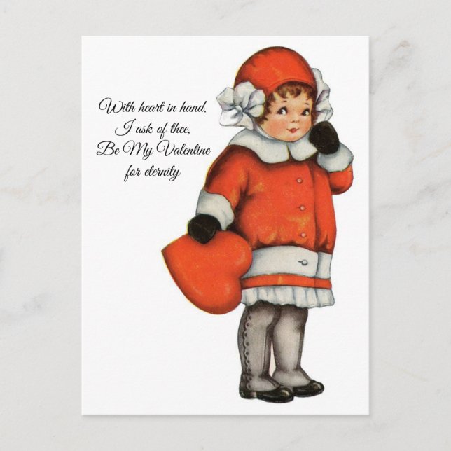 Vintages Mädchenherz in Hand Valentine Postkarte (Vorderseite)