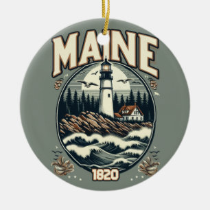 Vintages Maine-Leuchtturm Keramik Ornament
