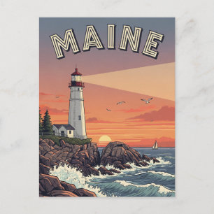 Vintages Maine Lighthouse Postkarte