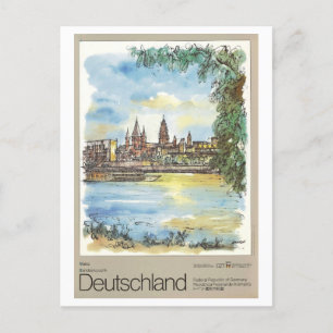Vintages Mainz Germany Watercolor Travel Poster Postkarte