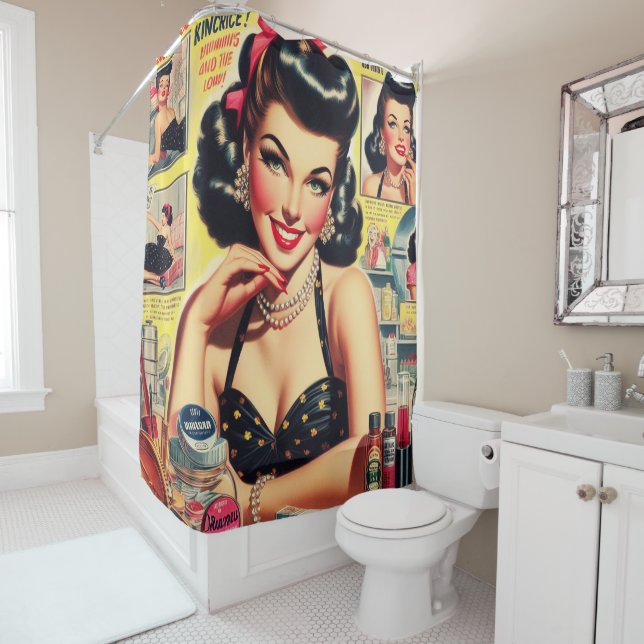 Vintages Make-up-Button Duschvorhang (Beispiel)