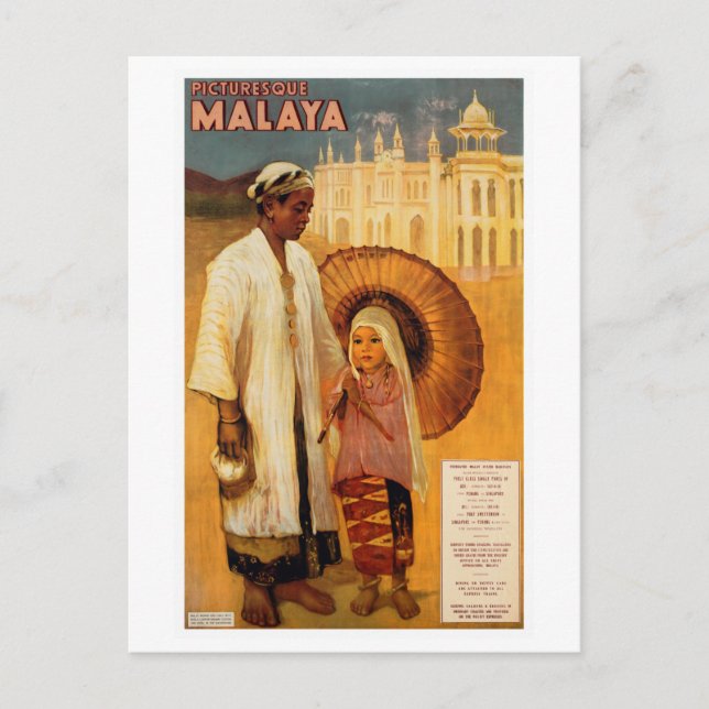 Vintages malayisches Reiseplakat Postkarte (Vorderseite)