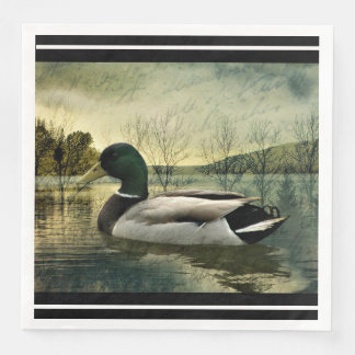 Vintages Mallard Duck gewittertes Postkartenpapier Serviette