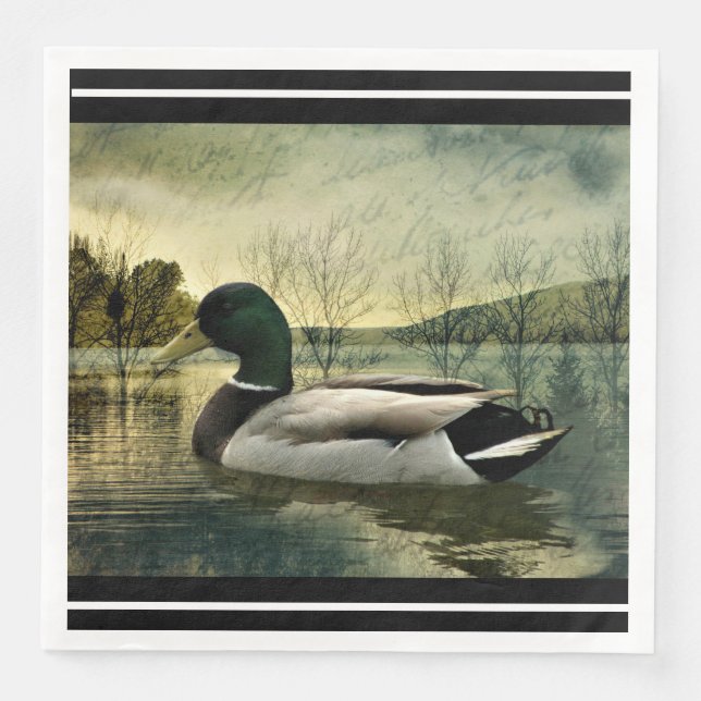 Vintages Mallard Duck gewittertes Postkartenpapier Serviette (Vorderseite)