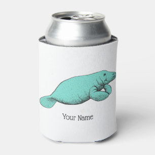 Vintages Manatee Zeichnend Aqua Dosenkühler