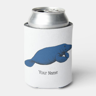 Vintages Manatee Zeichnend Blau Dosenkühler