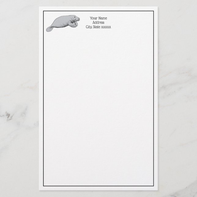 Vintages Manatee Zeichnend Briefpapier (Vorderseite)