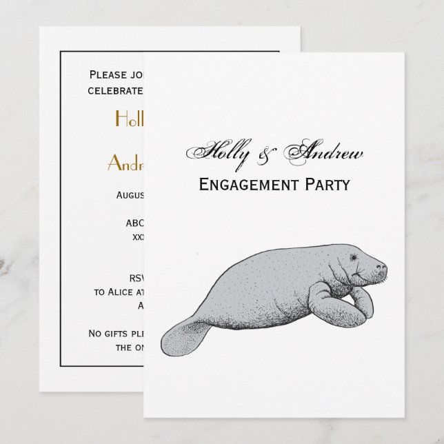 Vintages Manatee Zeichnend Einladung (Vorne/Hinten)