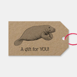 Vintages Manatee Zeichnend Geschenkanhänger